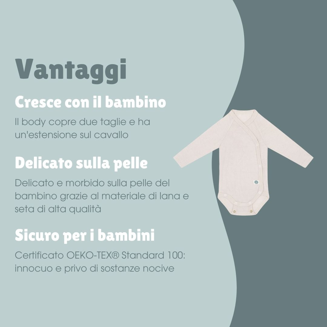 Body avvolgente a maniche lunghe in lana-seta | Essential Beige